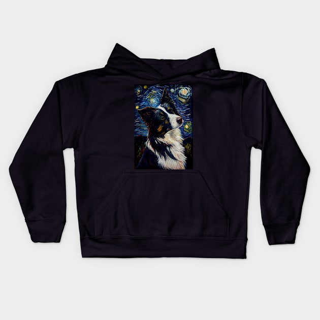 Border Collie Dog Starry Night Kids Hoodie by designs4days